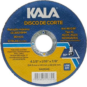 Disco de Corte Inox 4.1/2" 114,3x1,6x22,23 Mm Kala