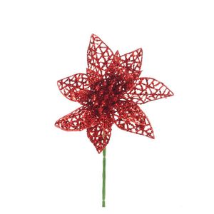 Flor Natalina Artificial Deativa Vermelha Vazada 20cm 1695779 Cromus