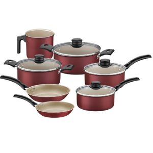 Jogo de Panelas Turim Em Alumínio Com Revestimento Interno e Externo em Antiaderente Starflon Max Vermelho 7 Peças Tramontina