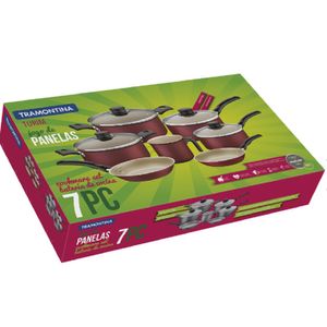 Jogo de Panelas Turim Em Alumínio Com Revestimento Interno e Externo em Antiaderente Starflon Max Vermelho 7 Peças Tramontina