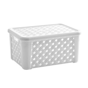 Cesto Organizador Rattan Com Tampa 24x17x12 Cm Branco Paramount