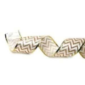 Fita Natalina Missoni Branco e Ouro 3,8 cm x 9,14 mts Cromus