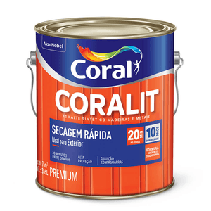 Tinta Esmalte Coralit Secagem Rápida Brilhante Preto Galão 3,6 Litros Coral