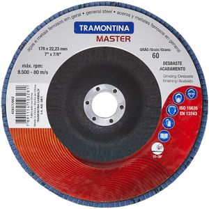 Disco de Corte Flap Cônico Diâmetro 7" Lixa com Grãos de Zircônia 60 8500 Rpm Tramontina