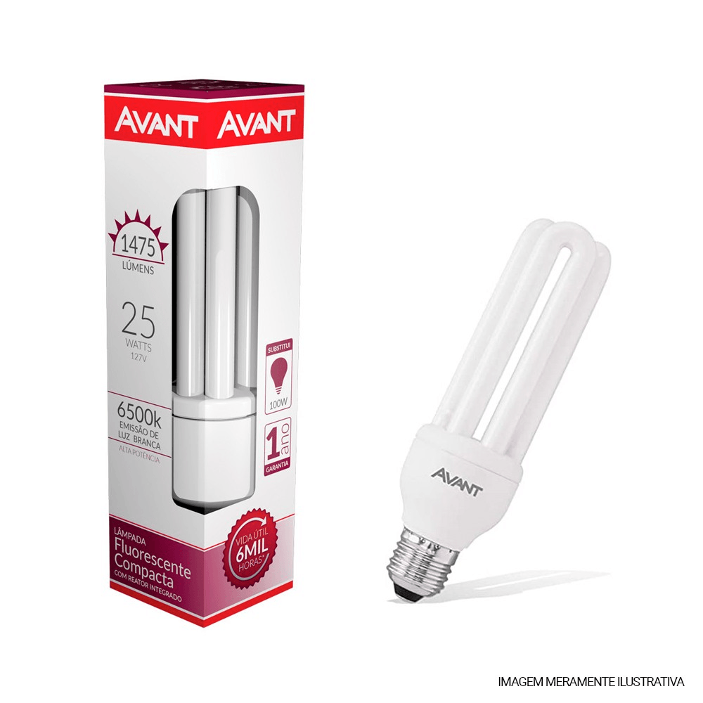 Lâmpada Fluorescente Compacta 3U 25W 127V 6500K Avant - Jurunense -  Materiais de Construção, Decoração e Jardinagem, image size:1000x1000