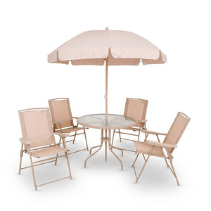 Conjunto Mesa + 4 Cadeiras e Guarda Sol Malibu Bege 9008 Mor