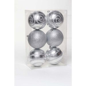 Bolas Para Árvore de Natal Enfeite Natalino Prata 8cm 6un Cromus