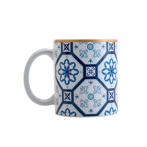Caneca Porcelana Braga Azul/Branco 330 Ml Lyor