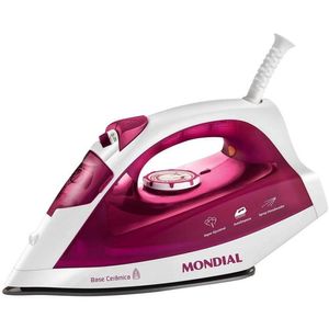 Ferro à Vapor Base Antiaderente Branco e Rosa 127 V Mondial