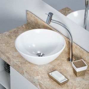 Kit De Cuba De Apoio R1+Torneira Bica Alta E Itens De Instalação Branco Celite