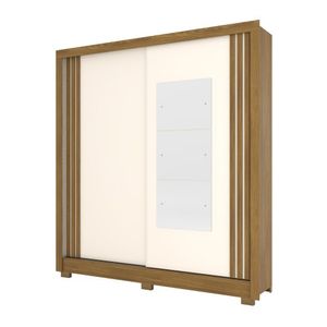 Guarda Roupa Deslizante Com Espelho 2 Portas Nature/Off White Briz Móveis