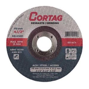 Disco de Corte Desbaste 115 Mm 4.1/2x1/4 7/8" Cortag