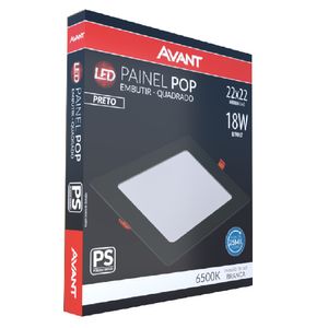 Painel De Embutir Quadrado Pop Preto 22 Cm 18W 6500K Bivolt Avant