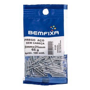 Prego em Aço Sem Cabeça 2,00x25 Mm 100 Unidades Bemfixa