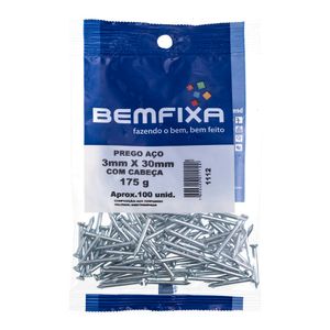 Prego em Aço Com Cabeça 3,00x30 Mm 100 Unidades Bemfixa