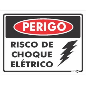 Placa de Sinalização Branca Risco Choque Elétrico 15x20 Cm Encartale