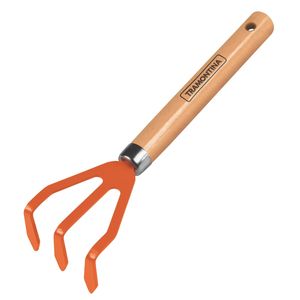 Ancinho Metálico 3 Dentes com Cabo de Madeira Laranja Tramontina