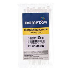 Abraçadeira Nylon 3,6x140 Mm Natural 20 Unidades Bemfixa