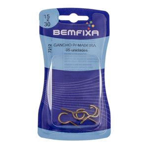 Gancho Rosca Madeira 15x30 Mm 5 Unidades Bemfixa