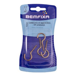 Gancho Rosca Madeira 17x40 Mm 4 Unidades Bemfixa