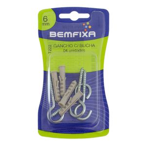 Gancho Zincado 3,3x53 Mm Com Bucha de 6 Mm 4 Unidades Bemfixa