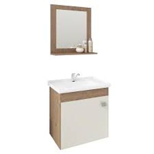 Armário Íris 44 cm com Espelheira Amêndoa/Branco MGM