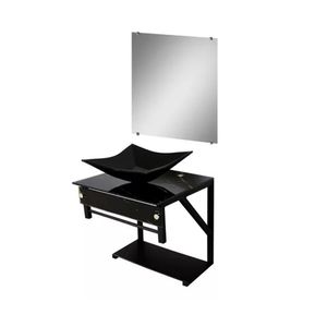 Kit Gabinete Banheiro de Vidro Orlando Calacata Preto 40x40 Cm Vmex