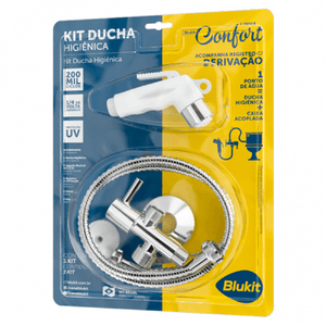 Kit Ducha Higiênica Registro Com Derivação e Flexível De 1,20 M Branco/Cromado Blukit