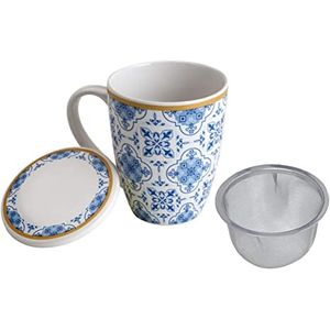 Caneca Porcelana White Com Tampa e Filtro Azul e Branco Lyor