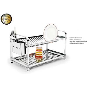 Escorredor Inox Para 16 pratos com Porta Talher Mak inox