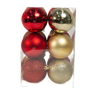 Bolas Natalinas 12 Unidades Vermelho e Dourado Glitter Dora