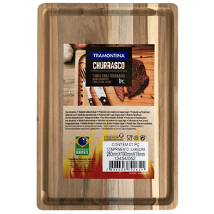 Tábua para Churrasco Retangular Pequena em Madeira Teca com Acabamento Natural 28x19 Cm Tramontina