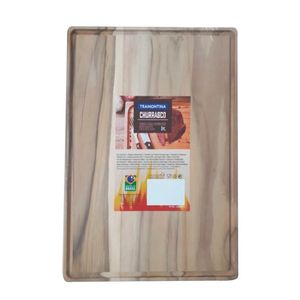 Tábua para Churrasco Retangular Grande em Madeira Teca com Acabamento Natural 40x28 Cm Tramontina