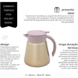 Garrafa Térmica Daily em Aço Inox 600 ml Gold Mimo Style