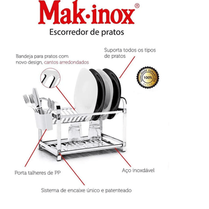 Escorredor Inox Para 20 pratos com Porta Talher Mak inox