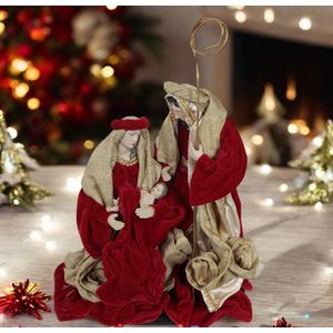 Enfeite Natalino Sacra 3 Figuras Vermelho e Dourado Flor Arte