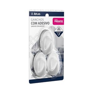 Gancho Oval Branco Com Adesivo 3 Peças Primafer