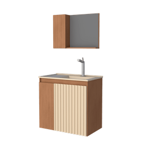 Kit Gabinete Banheiro Madeira Camomila 60 Cm JQB Areia Cozimax