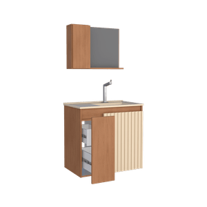 Kit Gabinete Banheiro Madeira Camomila 60 Cm JQB Areia Cozimax