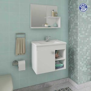 Gabinete Lótus Branco 55 Cm Com Espelheira Mgm Móveis