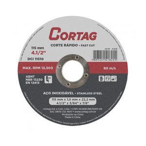Disco De Corte Fino Inox 115 Mm x 1,0 Mm 4 1/2" Cortag