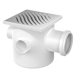 Caixa Sifonada 10x10x5 Cm Com Grelha Prata Quadrada Inox Tigre
