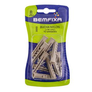Bucha De Nylon Com Anel 8 Mm 10 Unidades Bemfixa