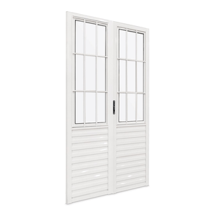Porta Alumínio Branco 2 Folhas Postigo Duplo Vidro Liso 210x120 Cm (AXL) Quality Esquadria