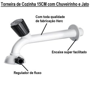 Torneira para Cozinha com Chuveirinho e Jato 15 Cm 1/2 Herc