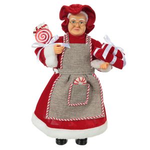 Mamãe Noel em Pé 45 Cm Vermelho E  Bege Enfeite De Natal Flor Arte
