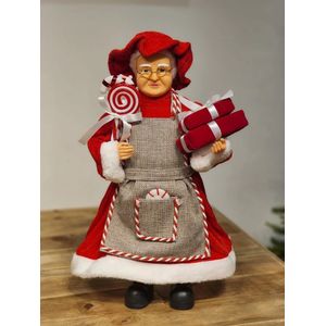 Mamãe Noel em Pé 45 Cm Vermelho E  Bege Enfeite De Natal Flor Arte