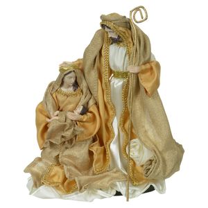 Enfeite Natalino Sacra 3 Figuras Dourado E Marrom Flor Arte