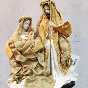 Enfeite Natalino Sacra 3 Figuras Dourado E Marrom Flor Arte