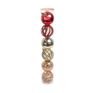 Bolas Natalinas 6 Unidades 8 Cm Vermelho Dourado Dora